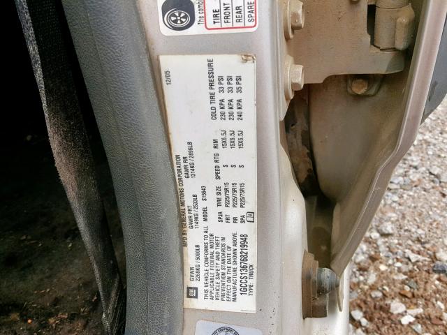 1GCCS136768219948 - 2006 CHEVROLET COLORADO SILVER photo 10