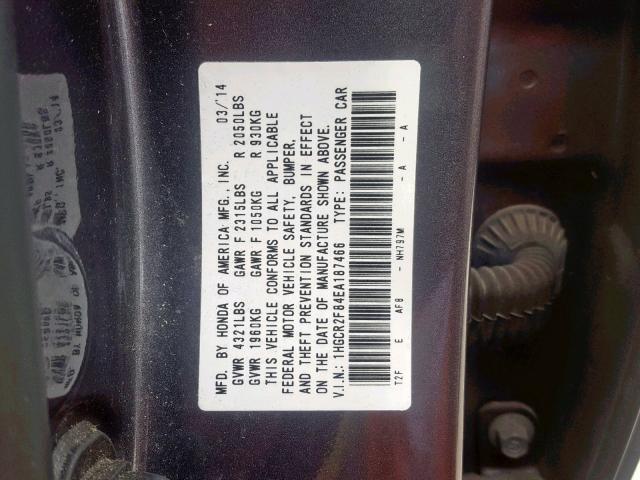 1HGCR2F84EA187466 - 2014 HONDA ACCORD EXL CHARCOAL photo 10