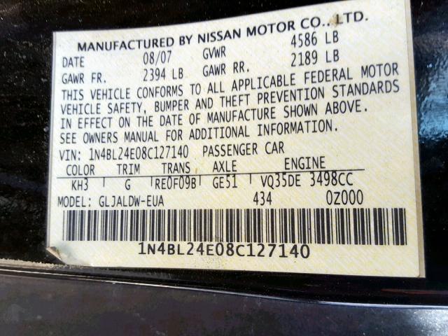 1N4BL24E08C127140 - 2008 NISSAN ALTIMA 3.5 BLACK photo 10