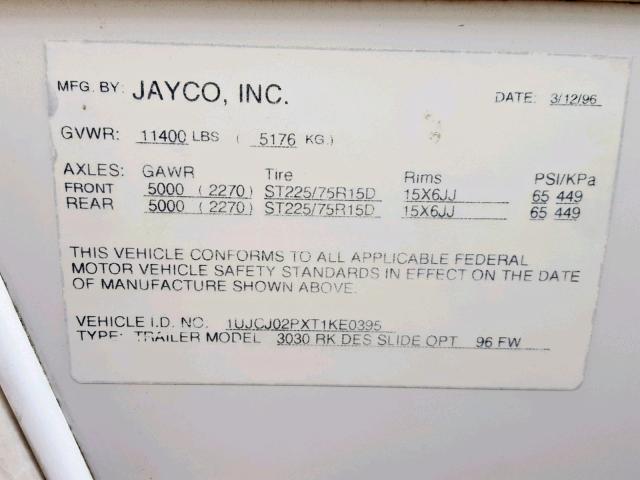 1UJCJ02PXT1KE0395 - 1996 JAYCO 5TH WHEEL TAN photo 10