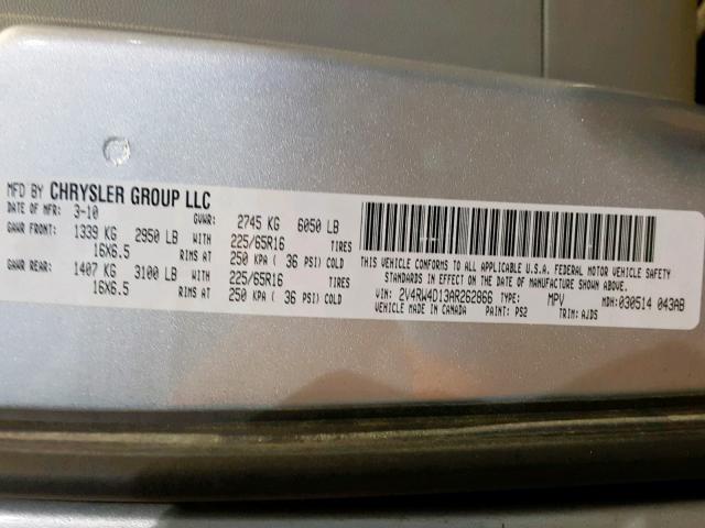 2V4RW4D13AR262866 - 2010 VOLKSWAGEN ROUTAN S SILVER photo 10