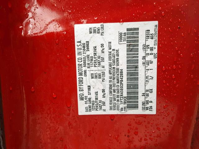 1FTZR45E02PB42884 - 2002 FORD RANGER SUP RED photo 10