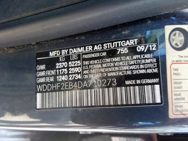 WDDHF2EB4DA710273 - 2013 MERCEDES-BENZ E 350 BLUE GRAY photo 10