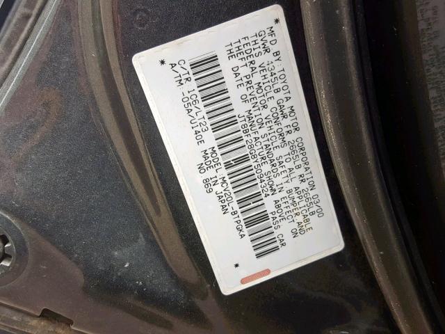 JT8BF28G8Y5094324 - 2000 LEXUS ES 300 GRAY photo 10