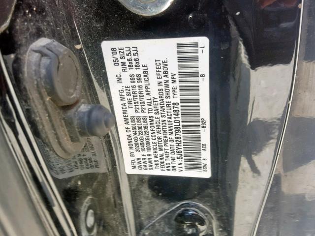 5J6YH28798L014878 - 2008 HONDA ELEMENT EX BLACK photo 10