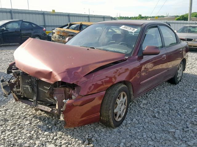 KNAFB121225137878 - 2002 KIA SPECTRA BA MAROON photo 2