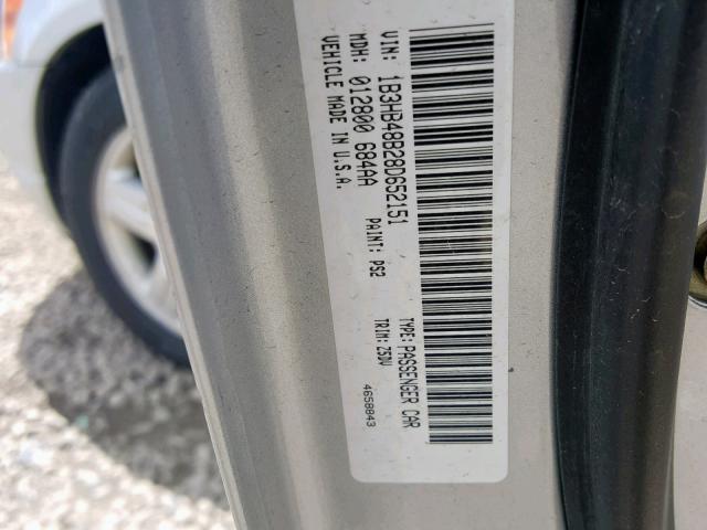 1B3HB48B28D652151 - 2008 DODGE CALIBER SX SILVER photo 10