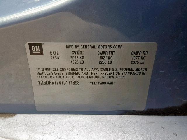 1G6DP577470171893 - 2007 CADILLAC CTS HI FEA BLUE photo 10