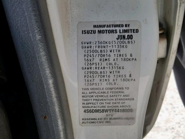 4S6DM58W9Y4418009 - 2000 HONDA PASSPORT E 白色 照片 10