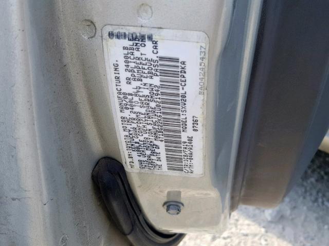 4T1BG22K61U021942 - 2001 TOYOTA CAMRY CE SILVER photo 10