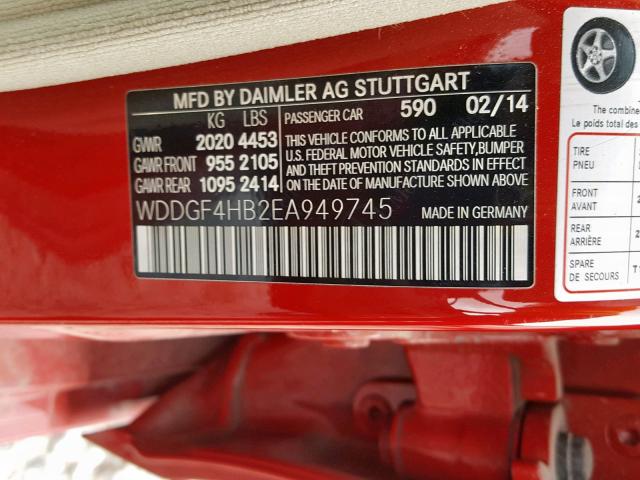 WDDGF4HB2EA949745 - 2014 MERCEDES-BENZ C 250 RED photo 10