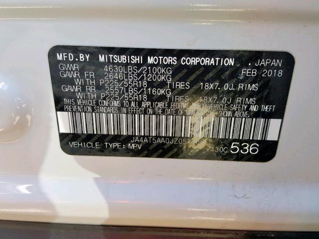 JA4AT5AA0JZ051666 - 2018 MITSUBISHI ECLIPSE CR WHITE photo 10