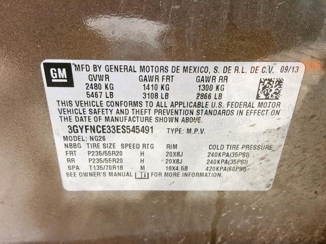 3GYFNCE33ES545491 - 2014 CADILLAC SRX PERFOR 棕色 照片 10