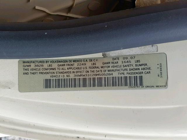 3VWRW31C28M505284 - 2008 VOLKSWAGEN NEW BEETLE კრემისფერი ფოტო 10
