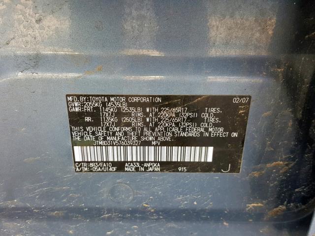 JTMBD31V576039327 - 2007 TOYOTA RAV4 LIMIT BLUE photo 10