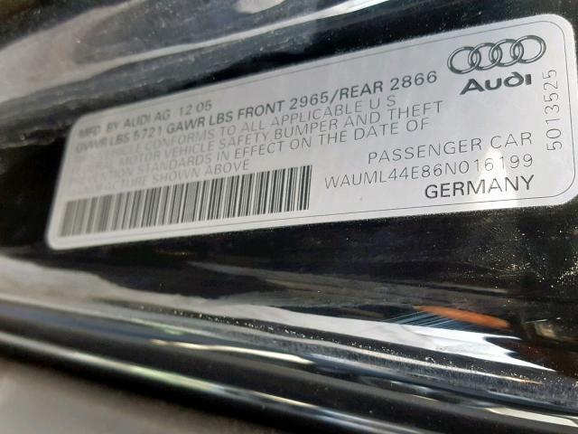 WAUML44E86N016199 - 2006 AUDI A8 L QUATT BLACK photo 10