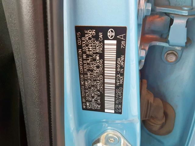 JTDKDTB30F1090596 - 2015 TOYOTA PRIUS C BLUE photo 10