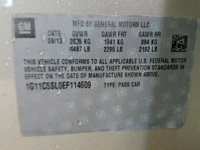 1G11C5SL0EF114609 - 2014 CHEVROLET MALIBU 1LT ბეჟი ფოტო 10