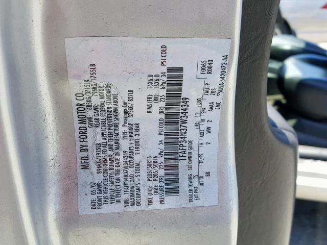 1FAFP34N37W344349 - 2007 FORD FOCUS ZX4 SILVER photo 10