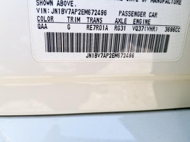 JN1BV7AP2EM672496 - 2014 INFINITI Q50 S WHITE photo 9