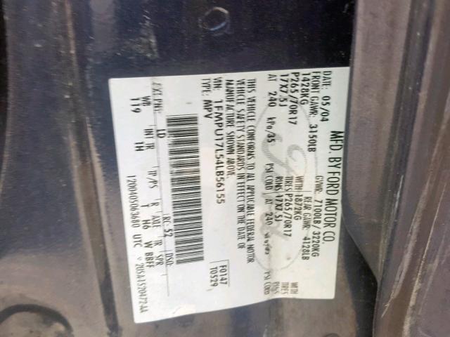 1FMPU17L54LB56155 - 2004 FORD EXPEDITION BLUE photo 10
