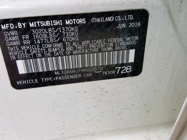 ML32A5HJ7HH009570 - 2017 MITSUBISHI MIRAGE GT WHITE photo 10