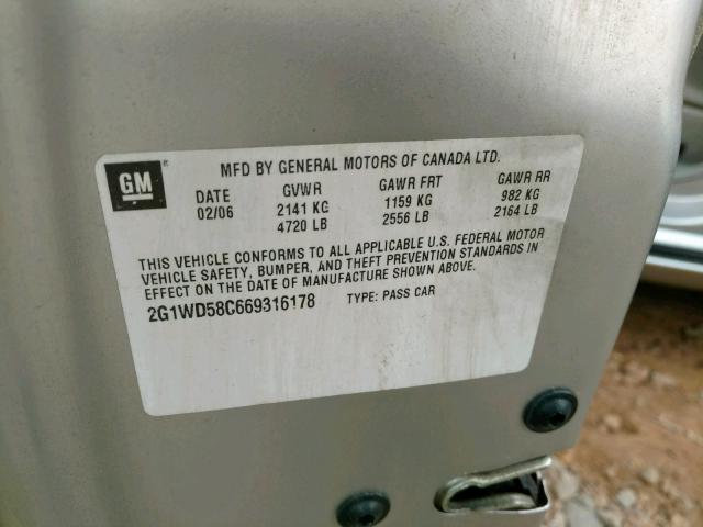 2G1WD58C669316178 - 2006 CHEVROLET IMPALA SUP ვერცხლისფერი ფოტო 10