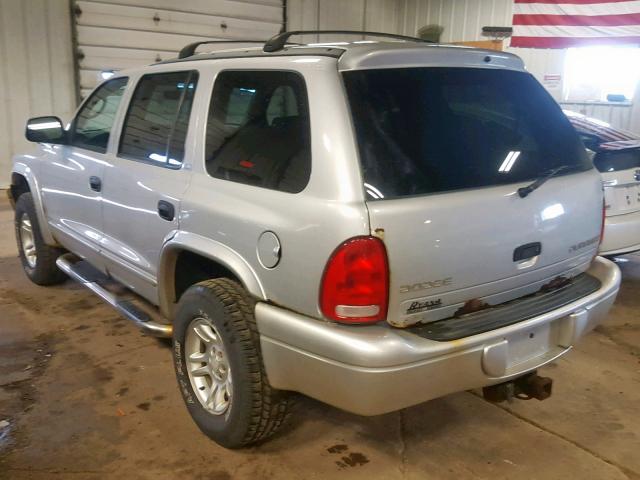 1B4HS48N52F143446 - 2002 DODGE DURANGO SL SILVER photo 3