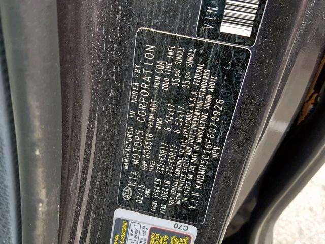 KNDMB5C16F6073926 - 2015 KIA SEDONA LX CHARCOAL photo 10