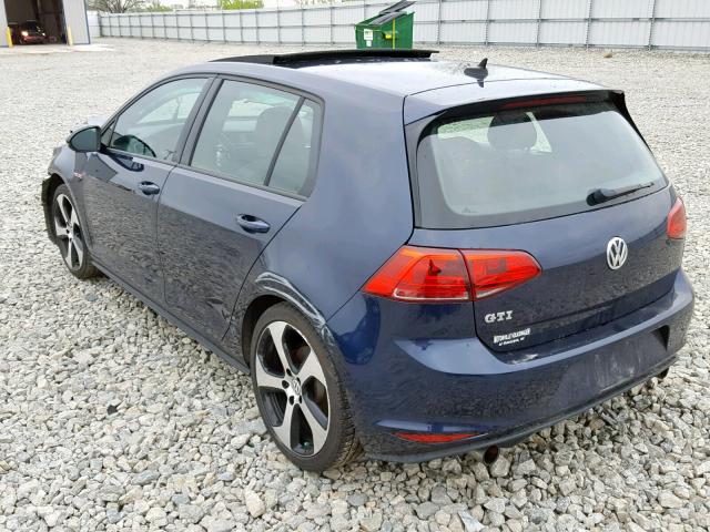 3VW4T7AU2GM003974 - 2016 VOLKSWAGEN GTI S/SE BLUE photo 3