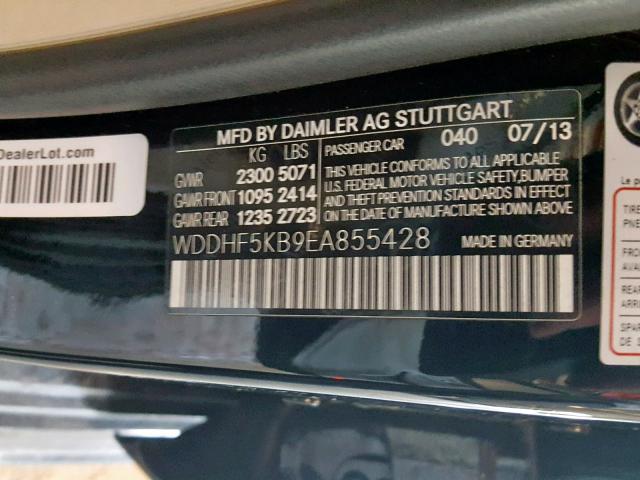 WDDHF5KB9EA855428 - 2014 MERCEDES-BENZ E 350 BLACK photo 10