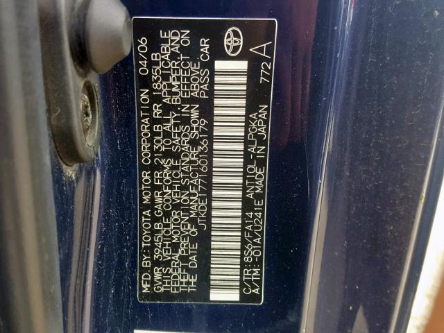 JTKDE177160136179 - 2006 TOYOTA SCION TC ლურჯი ფოტო 10