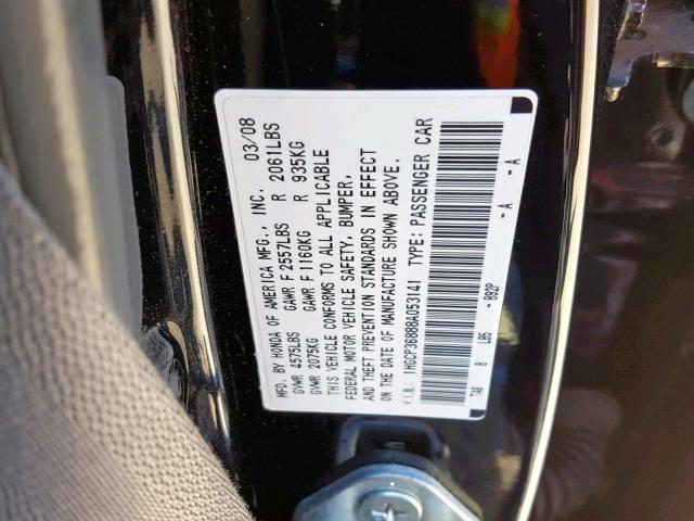 1HGCP36888A053141 - 2008 HONDA ACCORD EXL BLACK photo 10