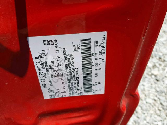 1FTYR44U75PB09535 - 2005 FORD RANGER SUP RED photo 10