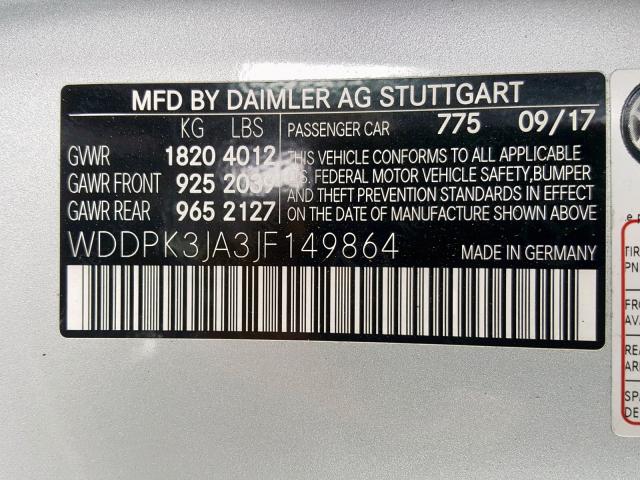 WDDPK3JA3JF149864 - 2018 MERCEDES-BENZ SLC 300 SILVER photo 10