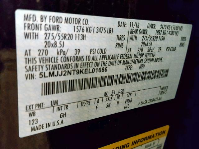 5LMJJ2NT9KEL01686 - 2019 LINCOLN NAVIGATOR 黑色 照片 10