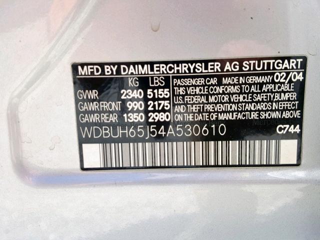 WDBUH65J54A530610 - 2004 MERCEDES-BENZ E 320 SILVER photo 10