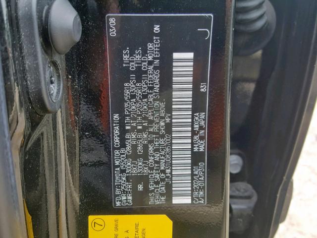 JTJHW31U082857002 - 2008 LEXUS RX 400H BLACK photo 10