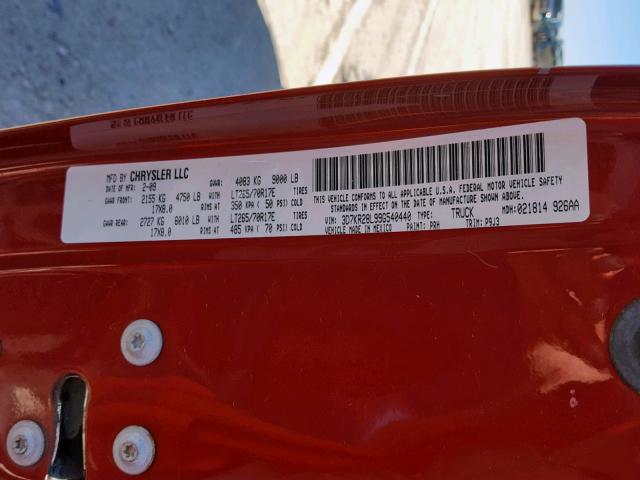 3D7KR28L99G540440 - 2009 DODGE RAM 2500 RED photo 10