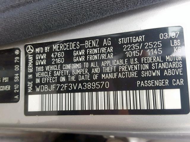 WDBJF72F3VA389570 - 1997 MERCEDES-BENZ E 420 SILVER photo 10