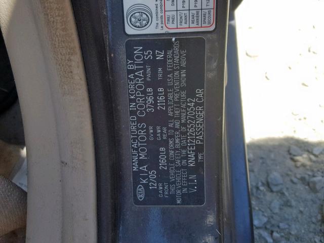 KNAFE121265270542 - 2006 KIA NEW SPECTR GRAY photo 10