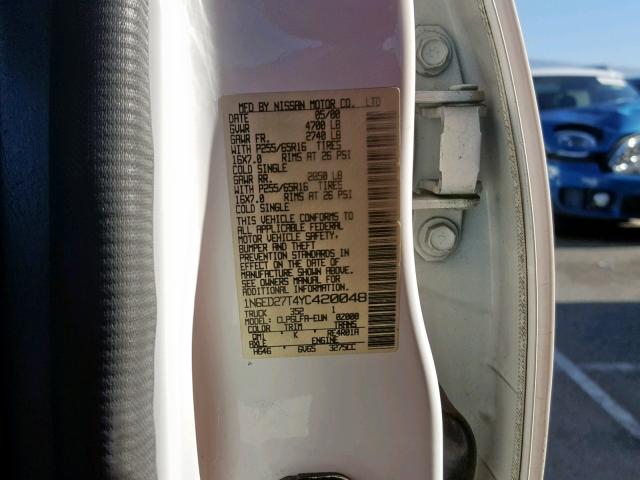 1N6ED27T4YC420048 - 2000 NISSAN FRONTIER C WHITE photo 10