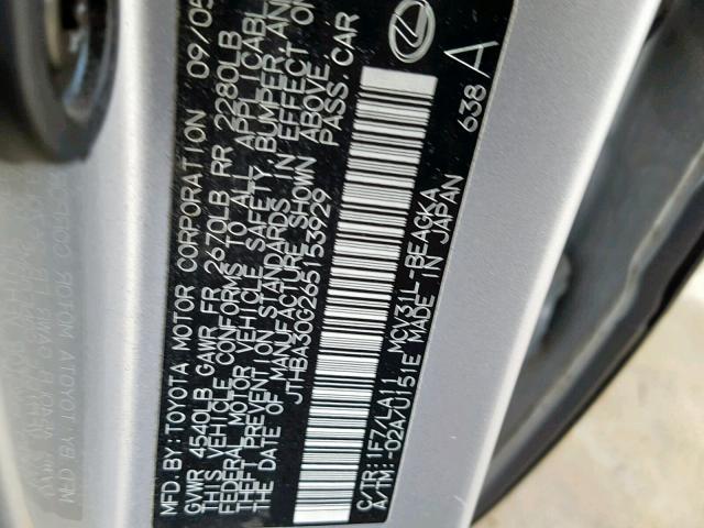 JTHBA30G265153929 - 2006 LEXUS ES 330 SILVER photo 10