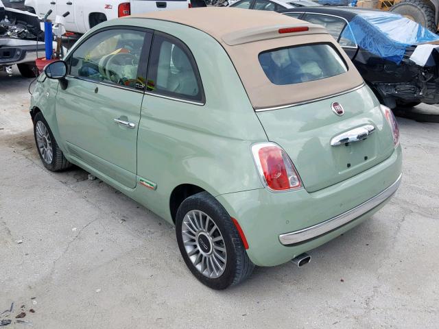 3C3CFFER7CT254192 - 2012 FIAT 500 LOUNGE GREEN photo 3