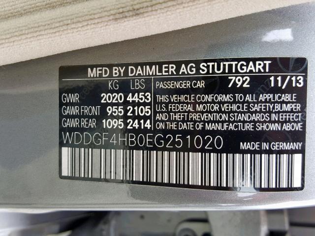 WDDGF4HB0EG251020 - 2014 MERCEDES-BENZ C 250 SILVER photo 10