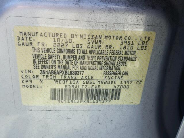 3N1AB6APXBL639377 - 2011 NISSAN SENTRA 2.0 SILVER photo 10