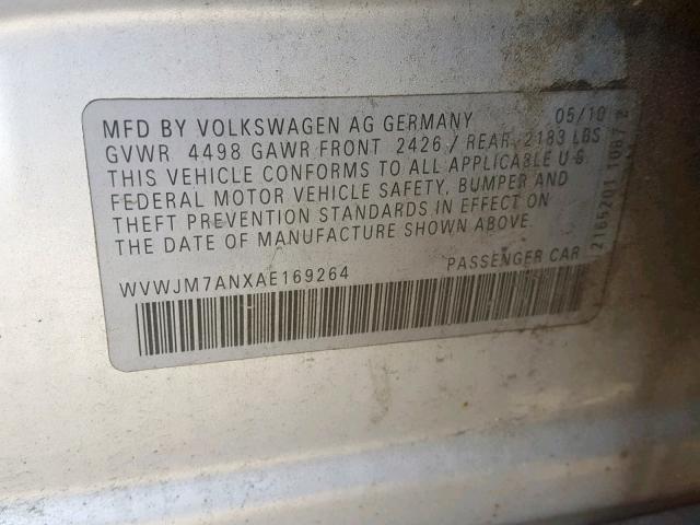 WVWJM7ANXAE169264 - 2010 VOLKSWAGEN PASSAT KOM SILVER photo 10