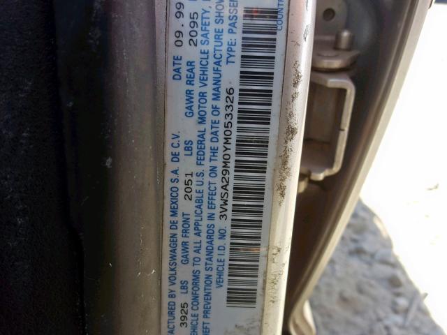 3VWSA29M0YM053326 - 2000 VOLKSWAGEN JETTA GLS SILVER photo 10