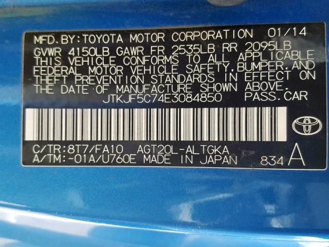 JTKJF5C74E3084850 - 2014 TOYOTA SCION TC BLUE photo 10