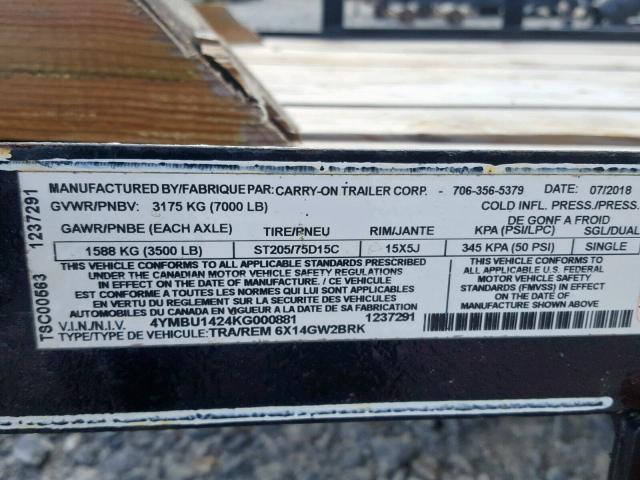 4YMBU1424KG000881 - 2019 UTILITY TRAILER Qara foto 10